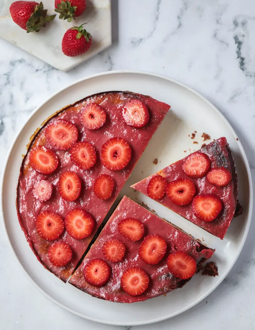 Cheesecake de yogur con topping de fresas