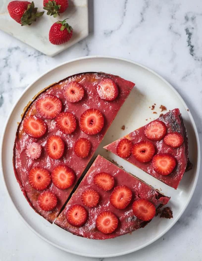 Cheesecake de yogur con topping de fresas
