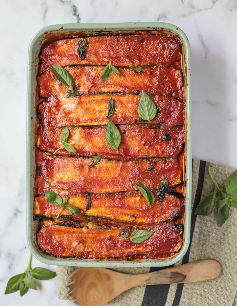 Lasaña keto de calabacín gratinada